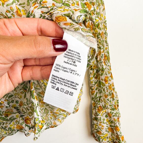 J.Crew Chiffon Crinkle Sheer Button Up Shirt Floral Green Yellow CD028 - 8 - Picture 5 of 10